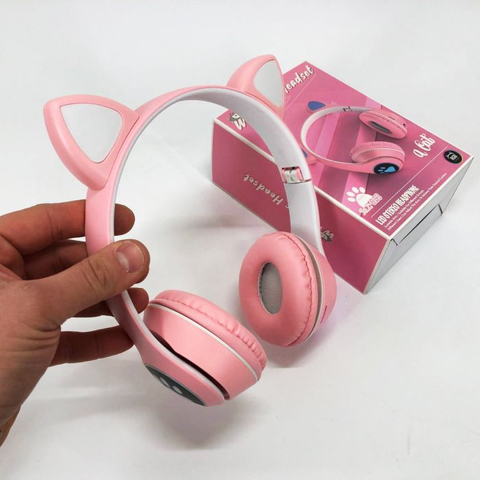 Беспроводные наушники с кошачьими ушками и RGB подсветкой Cat VZV 23M. Цвет: розовый