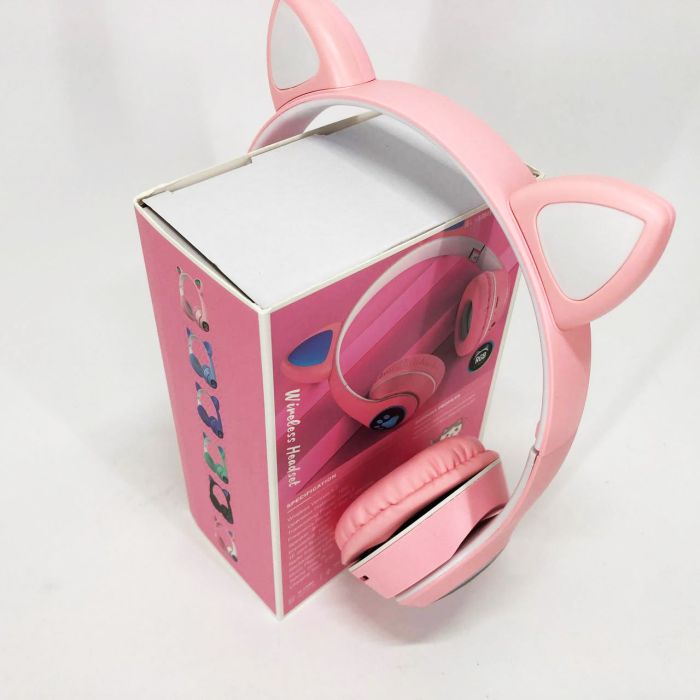 Беспроводные наушники с кошачьими ушками и RGB подсветкой Cat VZV 23M. Цвет: розовый