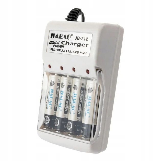 Зарядное устройство для аккумуляторов АА и ААА, Jiabao JB-212 + 4 аккумулятора ААА