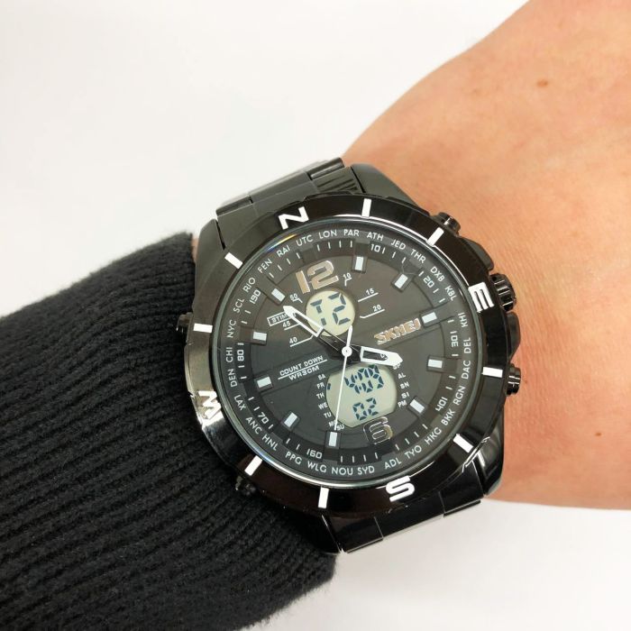 Часы наручные мужские SKMEI 1670BKWT BLACK-WHITE, Армейские часы противоударное. Цвет: черный