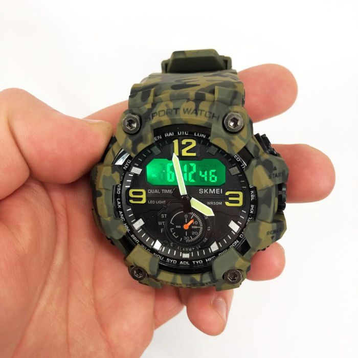 Часы наручные мужские SKMEI 1965CMGN CAMO GREEN, военные мужские наручные часы зеленые. Цвет: камуфляж