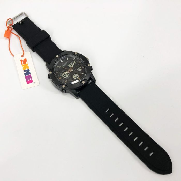 Часы наручные мужские SKMEI 1757BKWT BLACK-WHITE, армейские часы противоударные. Цвет: черный