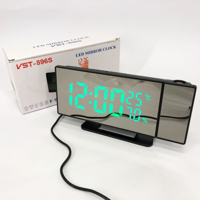 Часы сетевые проекционные VST 896S-4 (зеленый циферблат, температура, USB шнур, будильник, дата)