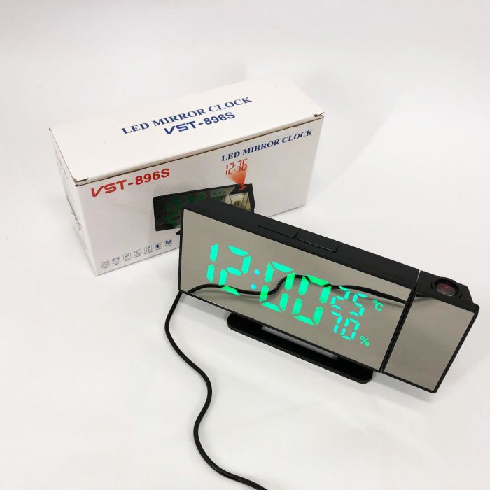 Часы сетевые проекционные VST 896S-4 (зеленый циферблат, температура, USB шнур, будильник, дата)