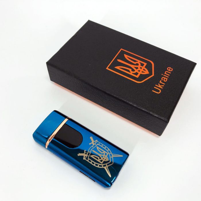 Электрическая и газовая зажигалка Украина с USB-зарядкой HL-432, зажигалка сенсорная. Цвет: синий