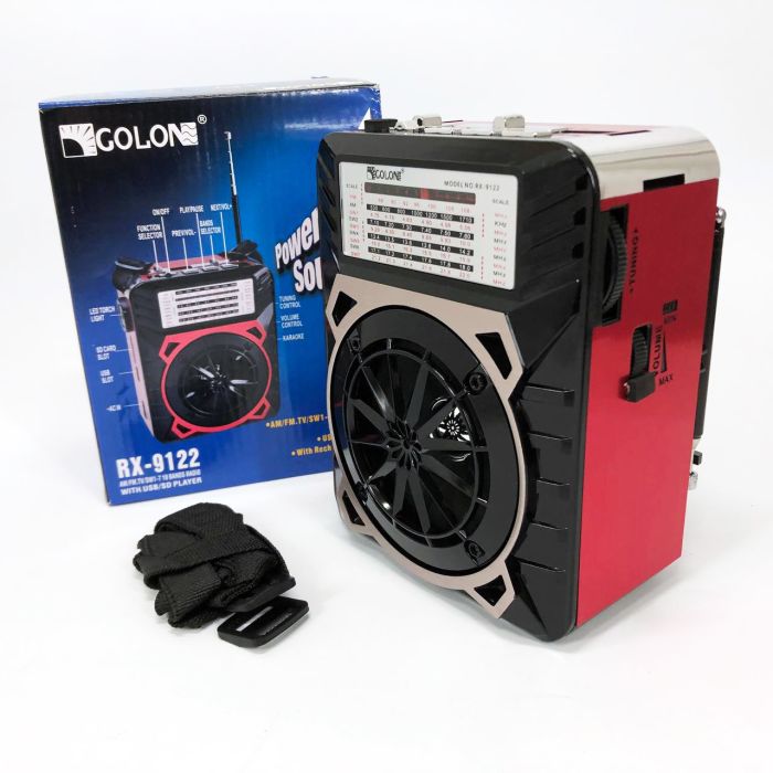 Радиоприемник GOLON RX-9122 портативная колонка всеволновое переносное радио FM фонарь LED. Цвет: красный