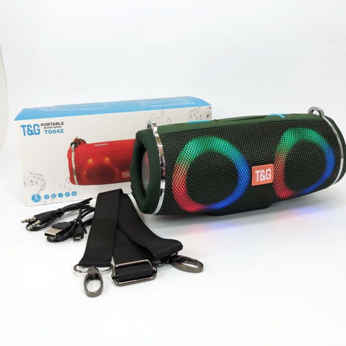 Портативная колонка TG642 с RGB подсветкой и ремешком, громкая блютуз колонка. Цвет: зеленый