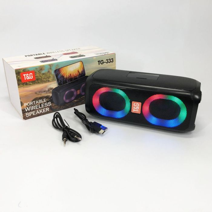 Портативная колонка TG333 2x5W с RGB подсветкой, громкая блютуз колонка. Цвет: черный