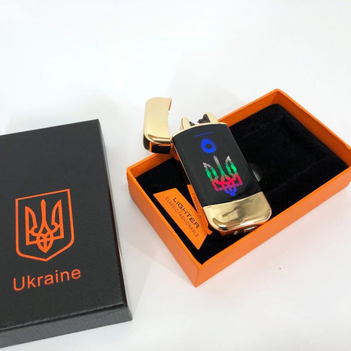 Дуговая электроимпульсная зажигалка с USB-зарядкой Украина LIGHTER HL-439. Цвет: золотой