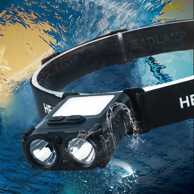 Фонарь налобный SH-T808-2XPE-20SMD-white/red с датчиком движения, мощный налобный фонарь для рыбалки