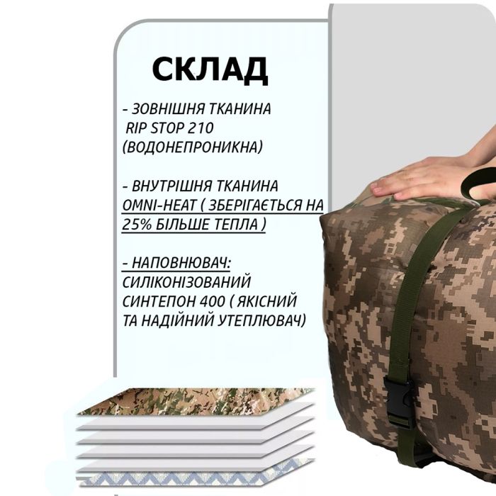 Большой спальный мешок до -25, тактический зимний спальник, военный пиксель