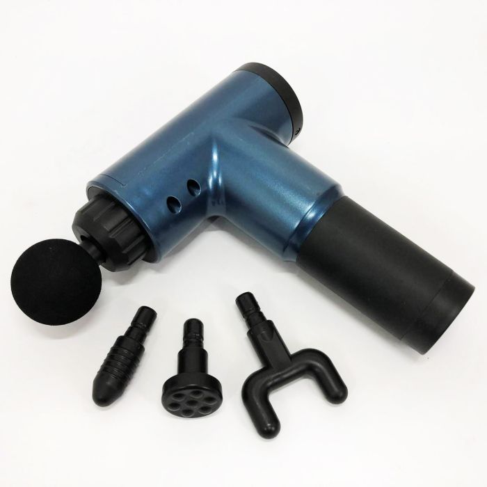 Аккумуляторный массажер Fascial Gun KH-320 портативный ручной ударный мышечный пистолет 4 насадки синий