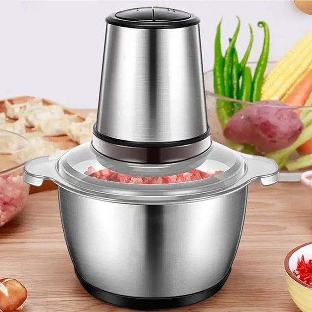 Блендер измельчитель кухонный 1200 W металлическая чаша на 2 литра комбайн 2 скорости