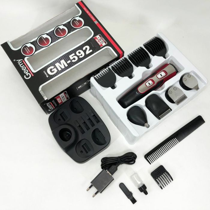 Машинка для стрижки 10в1 GEMEI GM-592, окантовочная машинка, подстригательная машинка. Цвет: красный