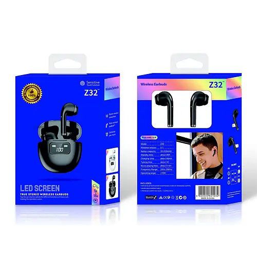 Наушники Double с кейсом и LED индикатором заряда Bluetooth Wireless Earbuds Z32. Цвет: черный