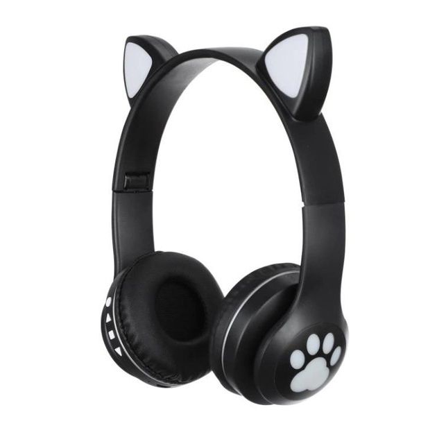 Беспроводные наушники с кошачьими ушками и RGB подсветкой Cat VZV 23M. Цвет: черный