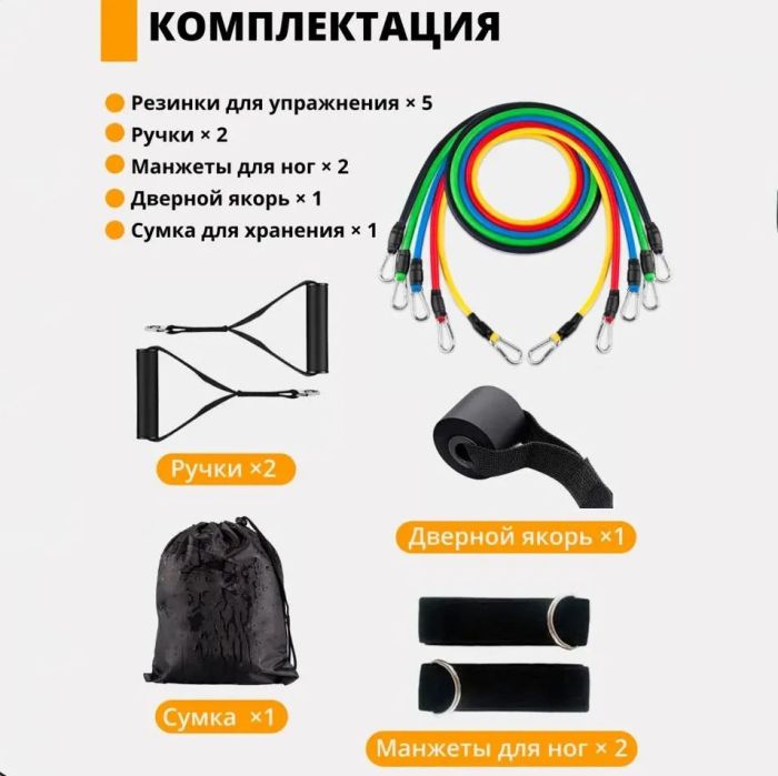 Эспандер резиновый жгут упражнения, Резинка эспандер для фитнеса упражнения, Фитнес резинки 5 в 1