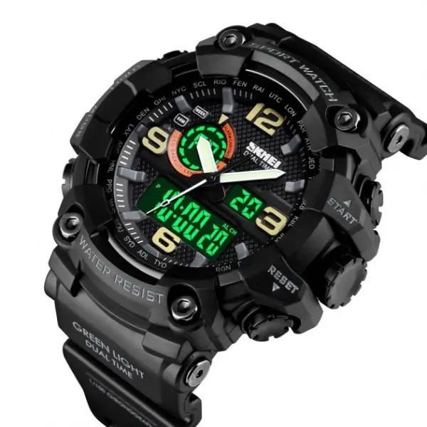 Часы наручные мужские SKMEI 1520BK BLACK, армейские часы противоударные. Цвет: черный