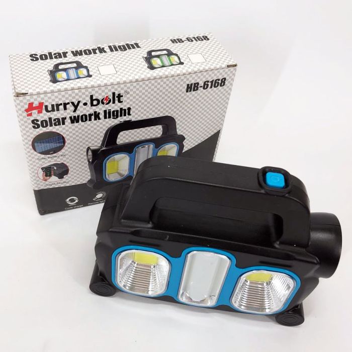 Фонарь ручной на солнечной батарее 3в1 HB-6168-LED+2COB с боковой лампой, 3 режима с функцией Power Bank
