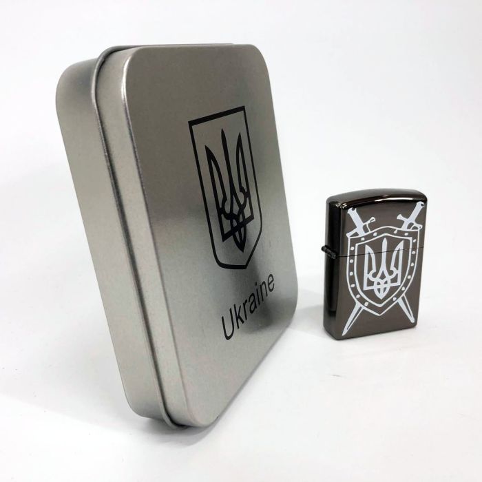 Дуговая электроимпульсная USB зажигалка Украина металлическая коробка HL-446. Цвет: черный