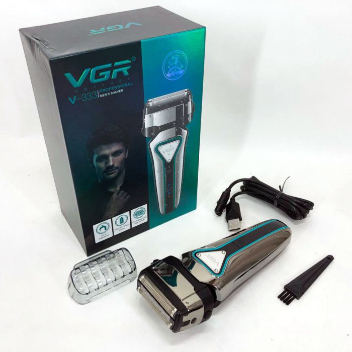 Электробритва портативная VGR V-333 шейвер для бритья бороды и усов с аккумулятором. Цвет: серебряный