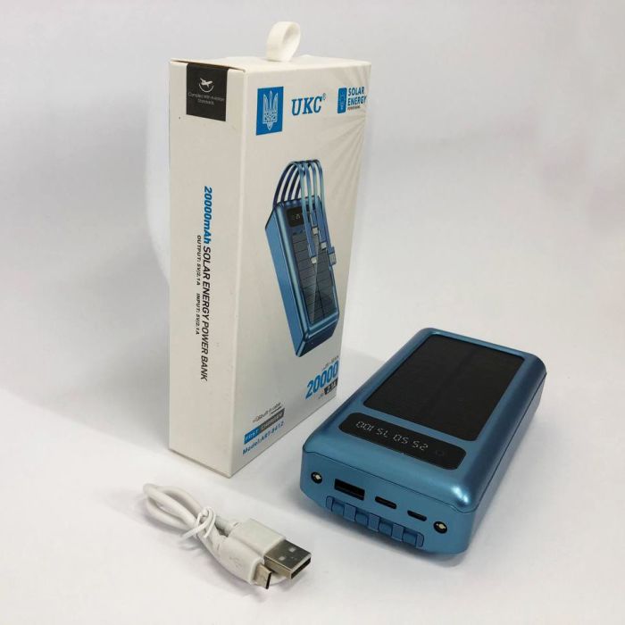 Портативное зарядное устройство на 20000mAh, Power Bank на солнечной батарее, для планшета. Цвет: синий