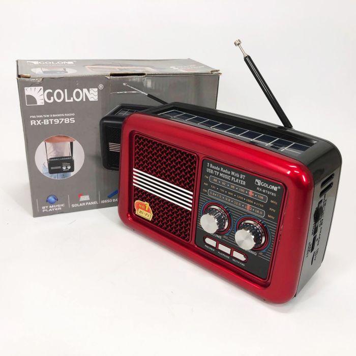 Радио приемник Golon RX-BT978S солнечная панель AUX 3.5mm, Радио приемник с аккумулятором. Цвет: красный