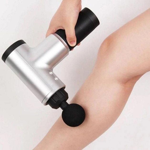 Аккумуляторный массажер Fascial Gun KH-320 портативный ручной ударный мышечный пистолет 4 насадки серый