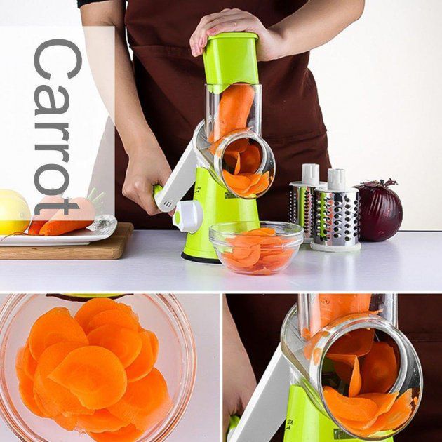 Овощерезка мультислайсер Tabletop Drum Grater Kitchen Master Терка для овощей и фруктов 3 насадки. Цвет: зеленый
