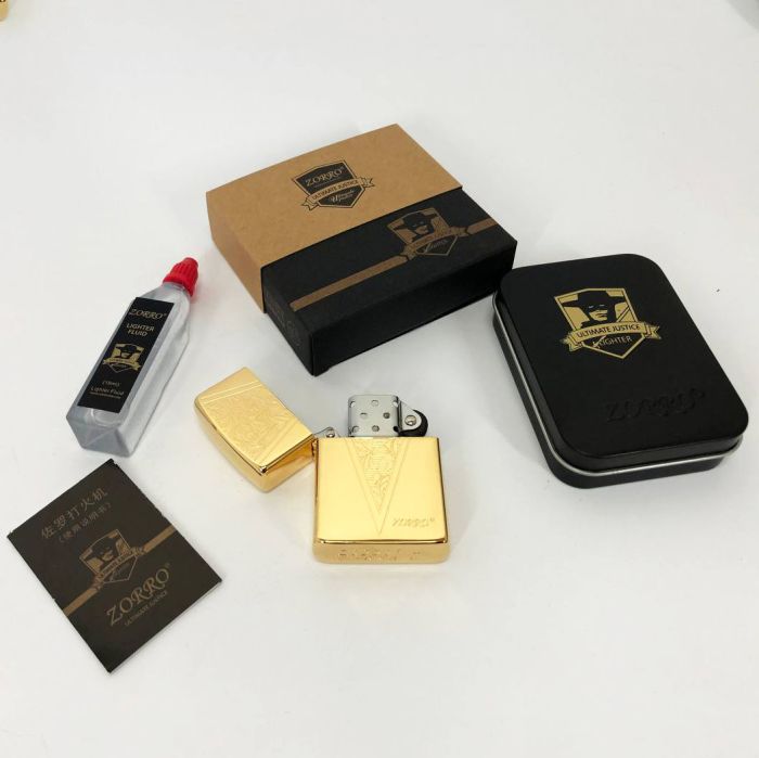 Зажигалка бензиновая Zorro HL-366, зажигалка на день рождения, ветрозащитная зажигалка. Цвет: золотой