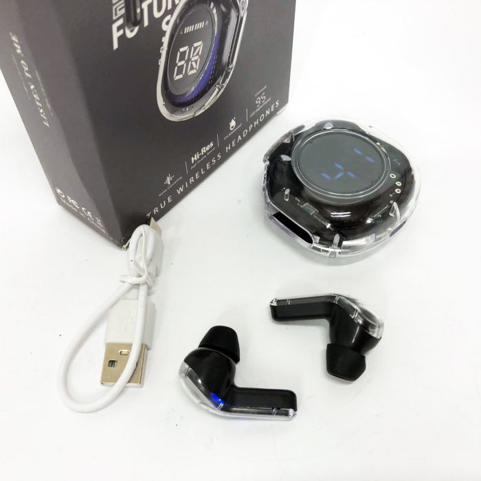 Беспроводные наушники TWS T8 PRO с прозрачным кейсом Вакуумные LED дисплей Bluetooth 5.3. Цвет: черный