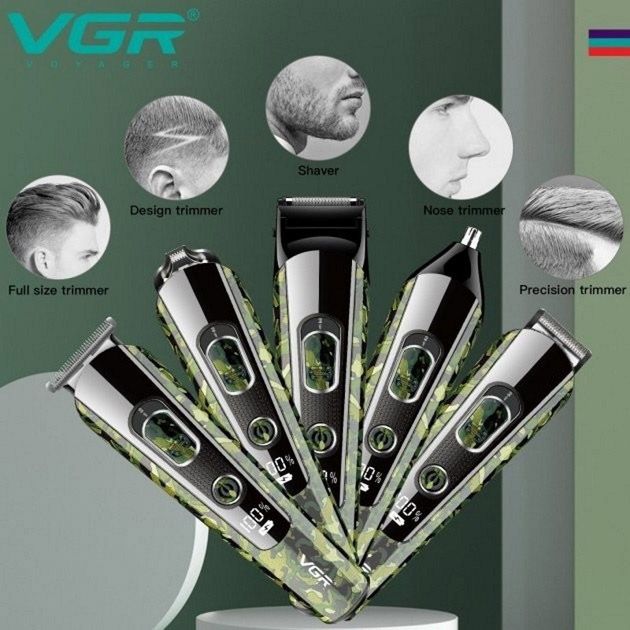 Машинка для стрижки волос, носа, бороды, бритва VGR V-102 5в1 беспроводной триммер с дисплеем