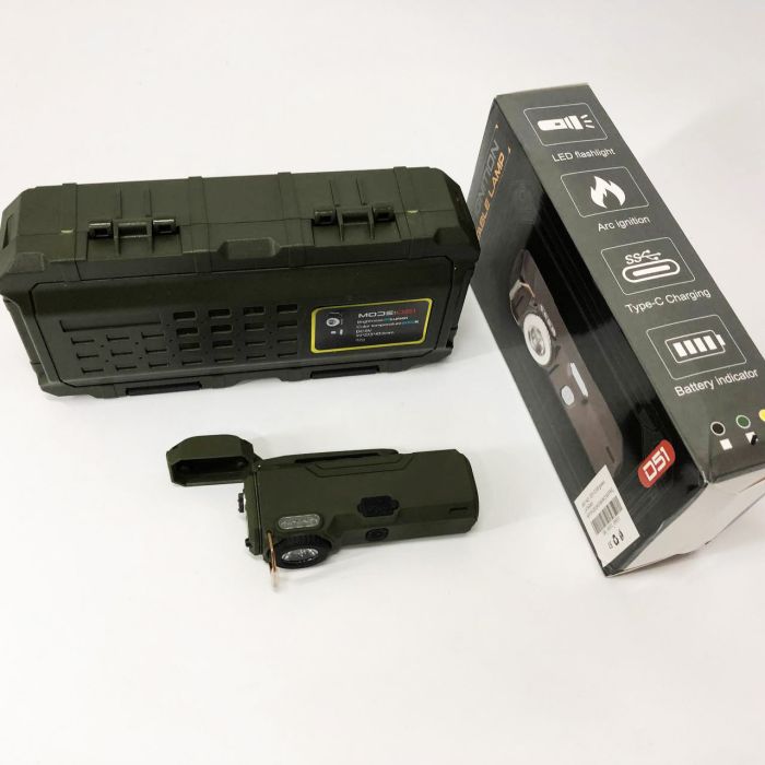 Фонарик-зажигалка армейская MULTIFUNCTIONAL D51-COB, Зажигалка на подарок в упаковке. Цвет: зеленый