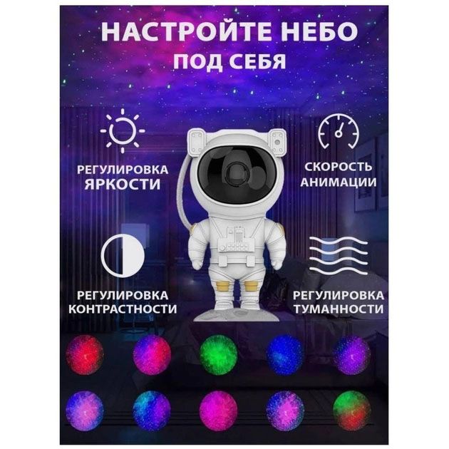 Проектор галактики лазерный астронавт, Космический проектор, Детский ночник проектор космонавт