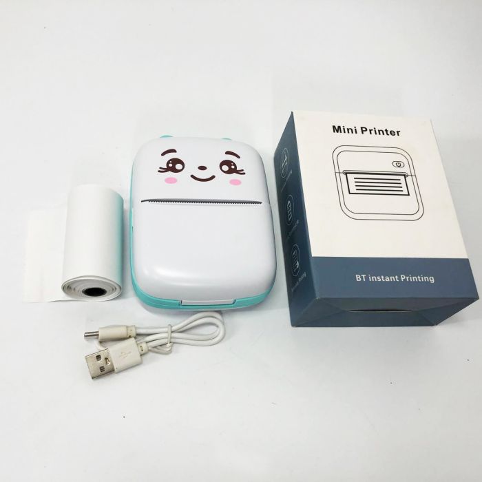 Портативный минипринтер Mini printer с Bluetooth для термопечати без чернил со смартфона. Цвет: голубой
