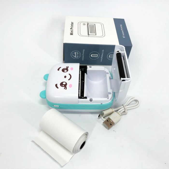 Портативный минипринтер Mini printer с Bluetooth для термопечати без чернил со смартфона. Цвет: голубой
