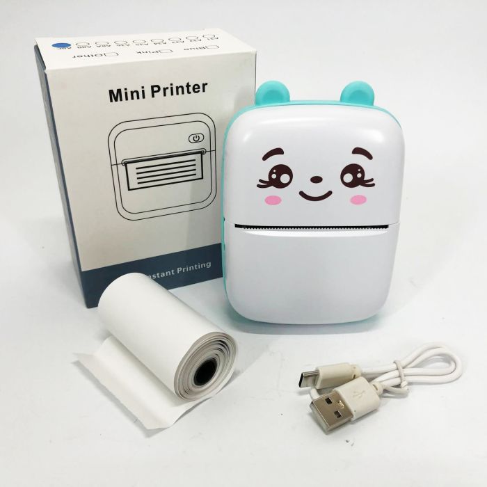 Портативный минипринтер Mini printer с Bluetooth для термопечати без чернил со смартфона. Цвет: голубой