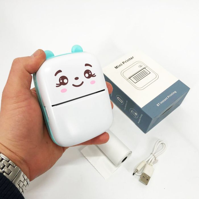 Портативный минипринтер Mini printer с Bluetooth для термопечати без чернил со смартфона. Цвет: голубой