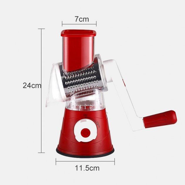Овощерезка мультислайсер Tabletop Drum Grater Kitchen Master Терка для овощей и фруктов 3 насадки. Цвет: красный