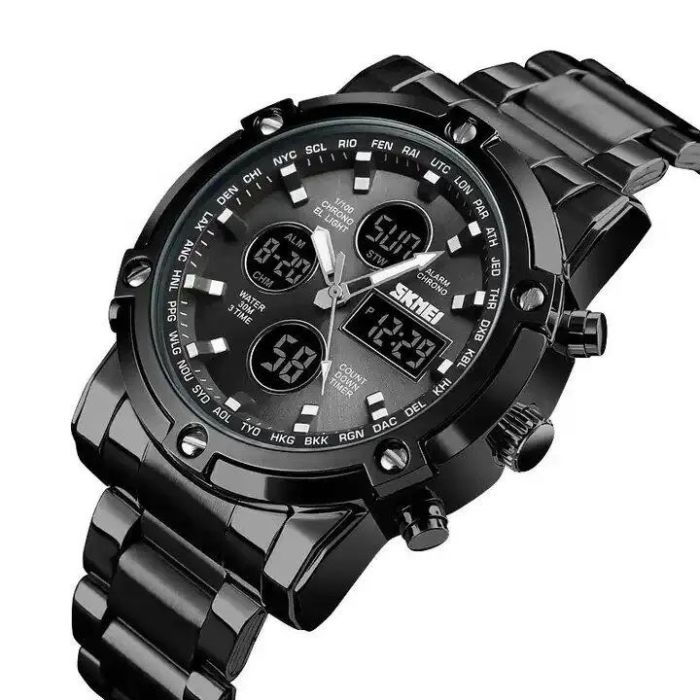 Часы наручные мужские SKMEI 1389BK BLACK, водонепроницаемые мужские часы. Цвет: черный