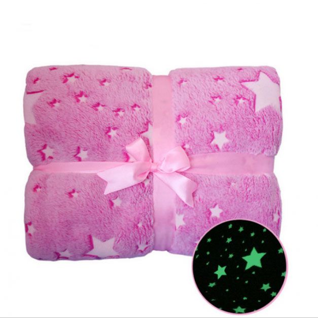 Светящийся в темноте плед плюшевое покрывало Blanket kids Magic Star 150х100 см флисовое одеяло. Цвет: розовый