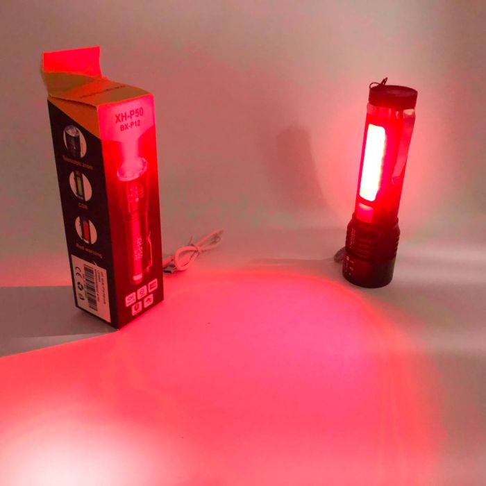 Фонарь аккумуляторный Bailong BL-P716-P50+COB white+red, Портативный светодиодный фонарь с зарядкой