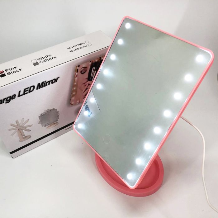 Зеркало для макияжа с 16 LED подсветкой Mirror, косметическое зеркало с подсветкой. Цвет: розовый