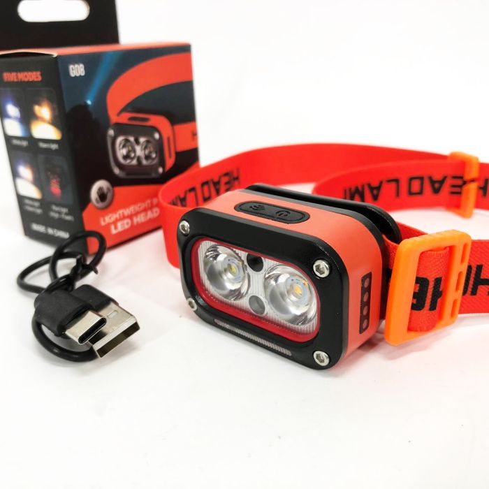 Фонарь налобный G08-2XPG(white+yellow)+LED(red), Налобный фонарь для автолюбителей, Led фонарь налобный