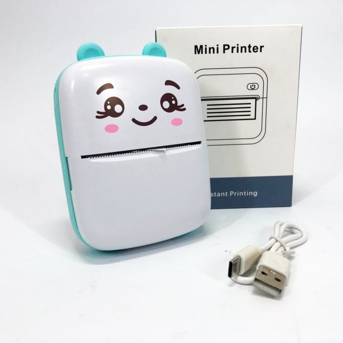 Портативный минипринтер Mini printer с Bluetooth для термопечати без чернил со смартфона. Цвет: голубой