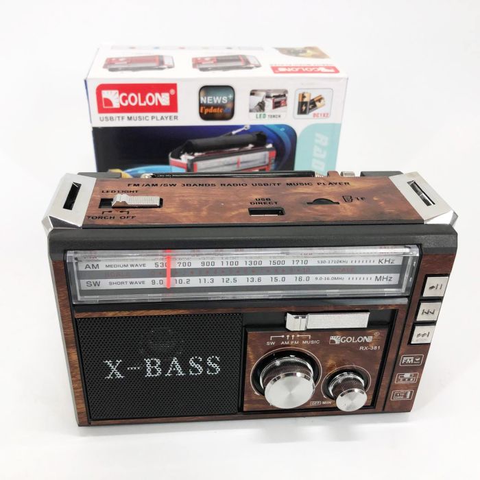 Радиоприёмник портативное радио Golon RX-381 аккумуляторный ретро колонка usb sd mp3 fm. Цвет: коричневый