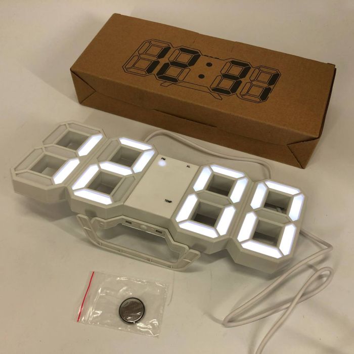 Часы настольные LY-1089 с белой подсветкой LED белые, Часы электронные светящиеся, Электронные часы VST
