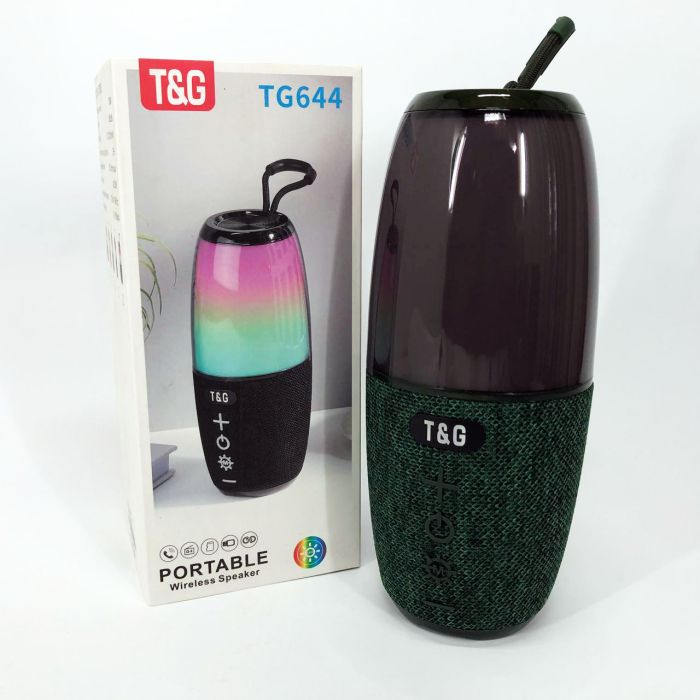 Портативная колонка TG644 5W с RGB подсветкой и ремешком, Беспроводная колонка мощная. Цвет: зеленый