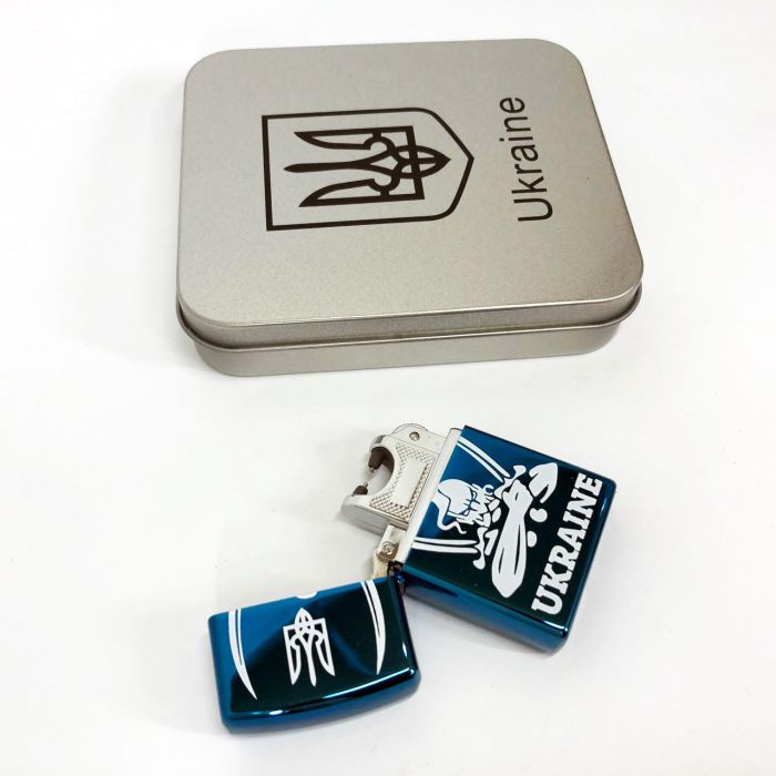 Дуговая электроимпульсная USB зажигалка Украина (металлическая коробка) HL-449. Цвет: синий
