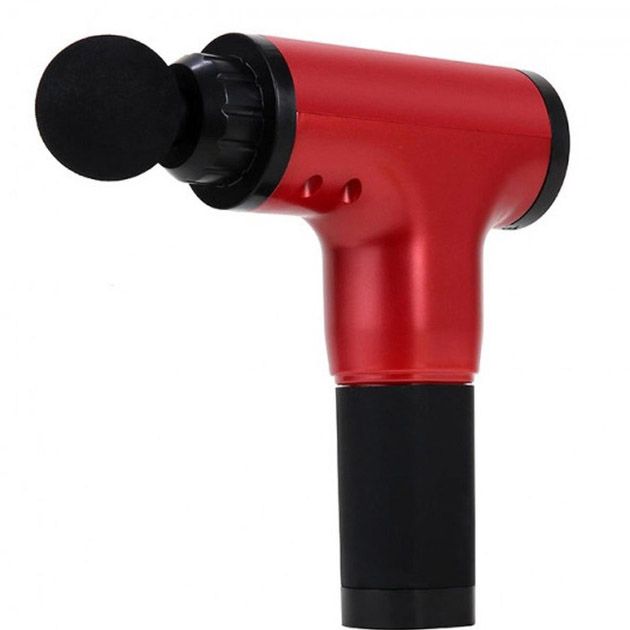 Аккумуляторный массажер Fascial Gun KH-320 портативный ручной ударный мышечный пистолет 4 насадки красный